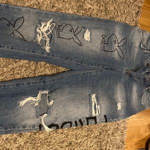 Hand drawn playboy jeans size Eur 4